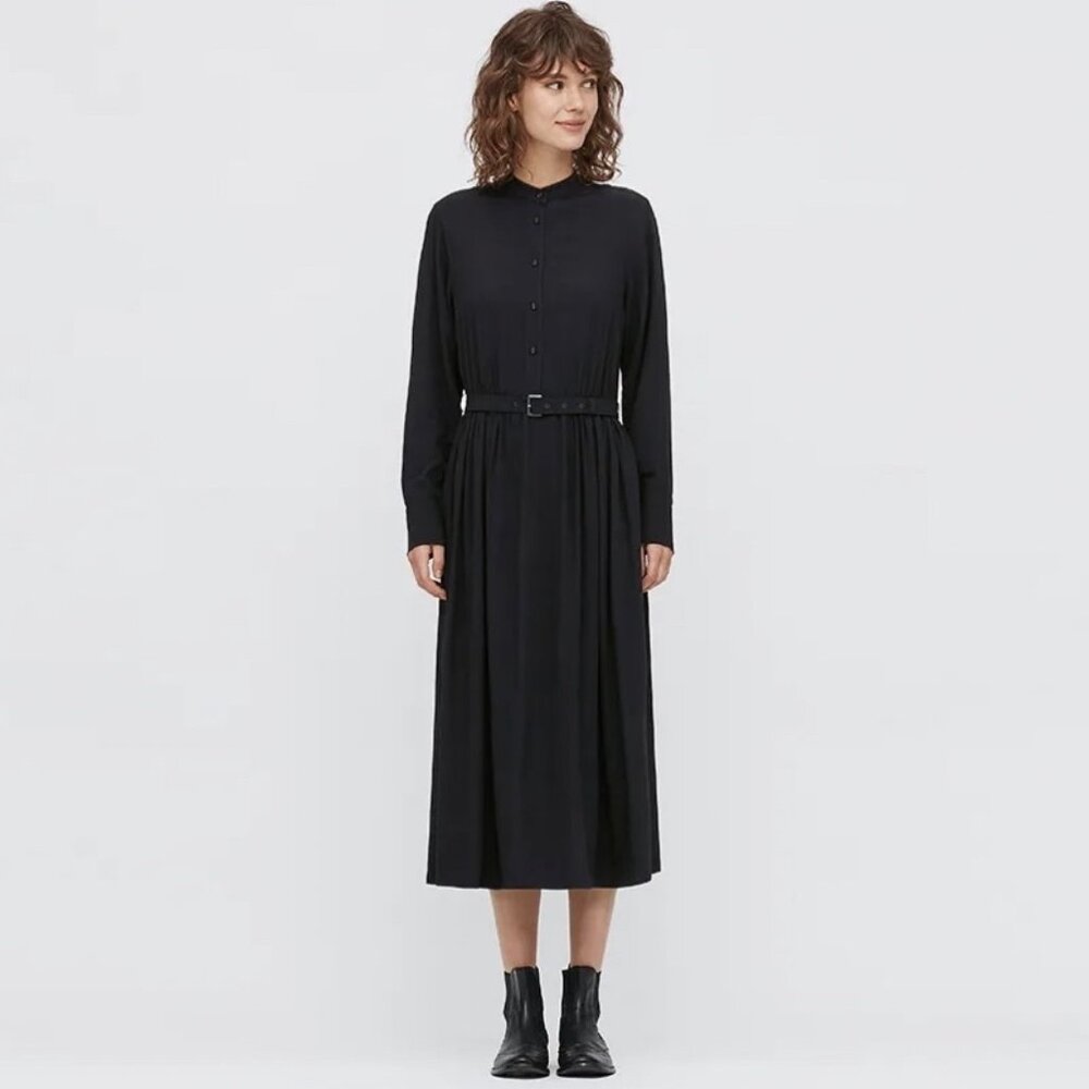 Black Dress with Blue Dots Ines de la Fressange for Uniqlo - 70s, French girl
